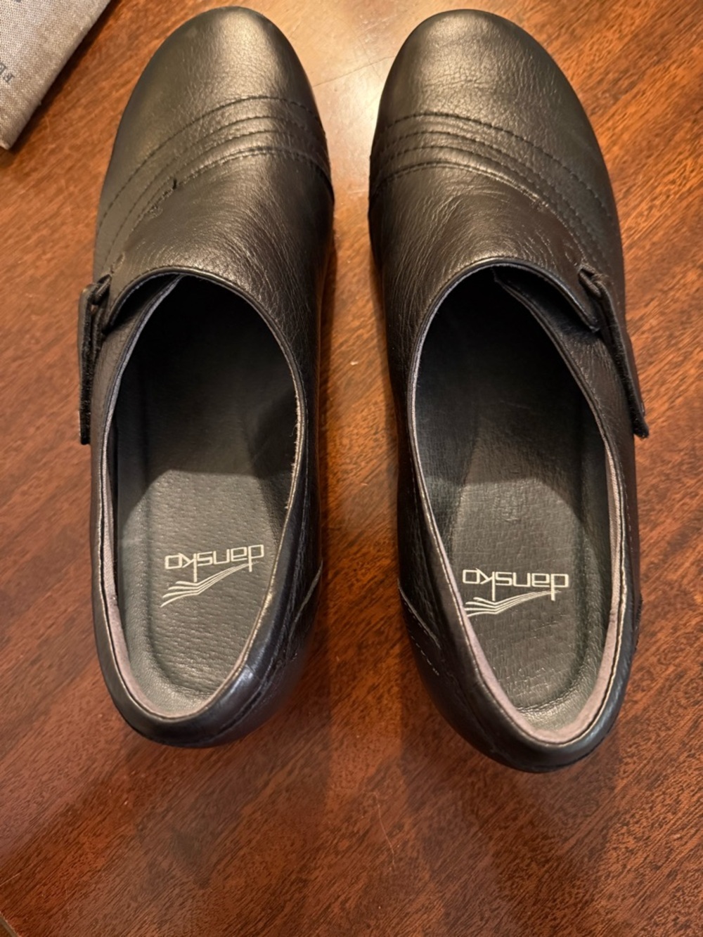 Dansko Black Leather Slip-On Clogs with Subtle Stitching size US 9